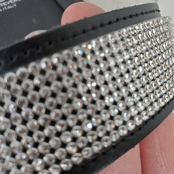 Andrew Stevens Leather Slides Crystal Embellished  Black Size 40 Italy - Picture 4 of 15